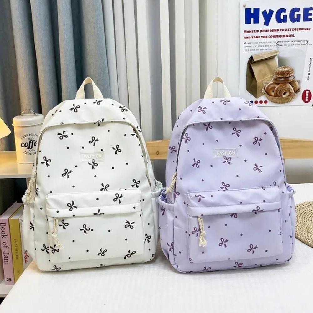 Túi đi học dành cho học sinh YMIFI, Túi đi học in nơ dung tích lớn, Túi sách Ba lô nữ Nylon