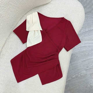 Set Bộ Bigsize Nữ Áo Thun Ôm Vạt Đắp Chéo Kèm Chân Váy Dài Nữ Tính Cho Nàng Chubby SET958