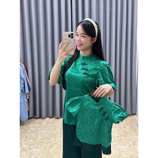set cổ tàu gấm tay phồng, mẹ và bé gái (bán riêng từng set)
