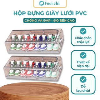 Hộp đựng giày BUNA, Hộp đựng đồ vải lưới PVC, khung thép có thể gấp gọn, ngăn kéo, nắp trong suốt