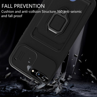 Dành Cho iphone 6 7 8 Plus SE 2020 SE 2022 Ốp Lưng 4 Trong 1 Trượt Camera Bao Đựng Thẻ Đứng Vuông Freebie Dây Chống Sốc Chống Rơi Mỏng Mềm TPU Cover