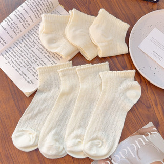 Tất ren phong cách múa ba lê cho nữ | Hỗn hợp Cotton-Polyester thoáng khí, Vớ ngắn thời trang mùa hè với thiết kế đục lỗ thanh lịch, màu trắng sữa