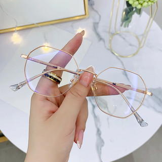 Kính cận thị độ 0-500, khung kim loại hình bát giác, thời trang cho nữ và học sinh, bảo vệ mắt khỏi ánh sáng xanh