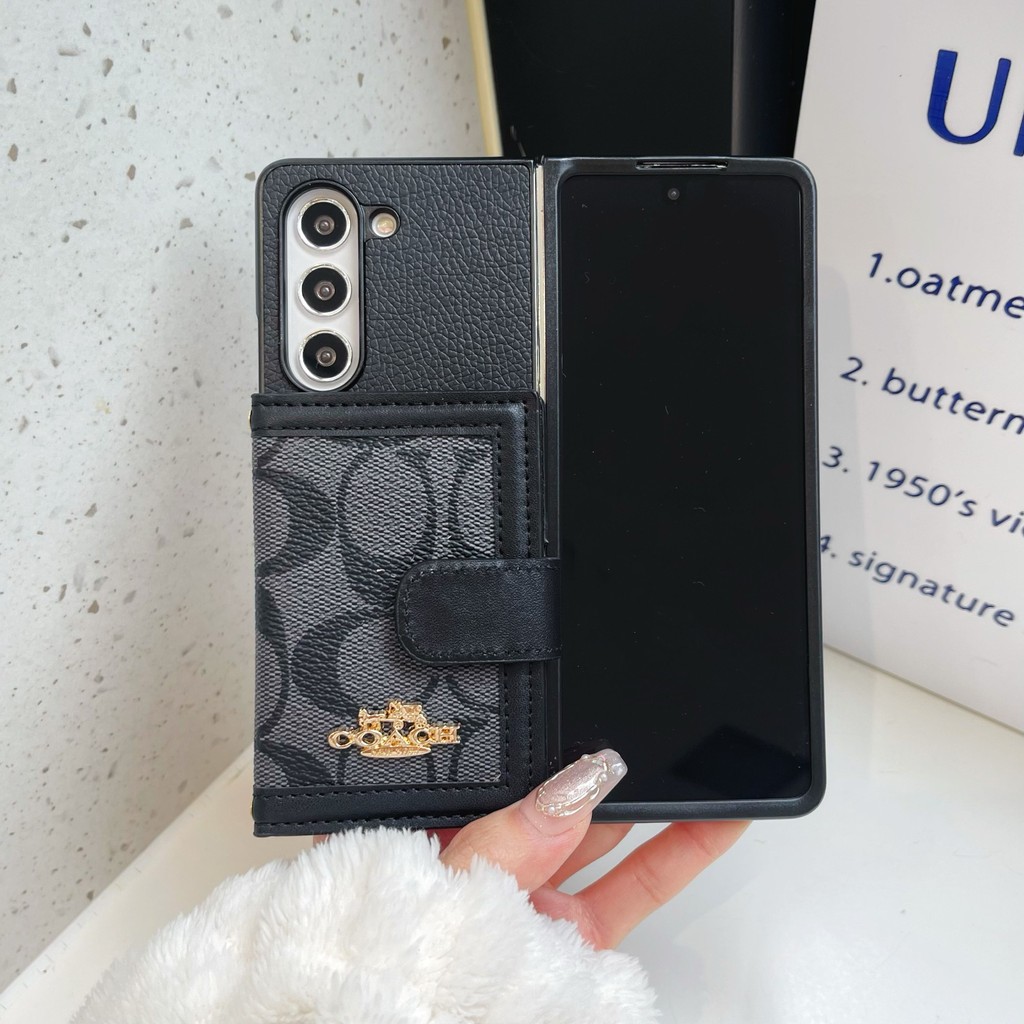 Ốp Điện Thoại Gấp Sang Trọng Cao Cấp Cho Samsung Galaxy Z Fold 2 3 4 5 6 7 Phong Cách Vintage Có Dây Cho Z Fold7 Với Giá Đỡ Thẻ Sang Trọng Chống Sốc Vỏ Bảo Vệ