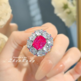 Châu Âu Mỹ ins Phong Cách Mới Full Kim Cương Đỏ Corundum Nhiều Màu Sắc Kho Báu Nữ Nhẫn