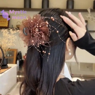 [Huyền Bí] Lưới Thời Trang Móng Vuốt Tóc Nữ Đuôi Ngựa Kẹp Mũ Đội Đầu Tính Khí Ngọc Trai sels Mũ [Mới]