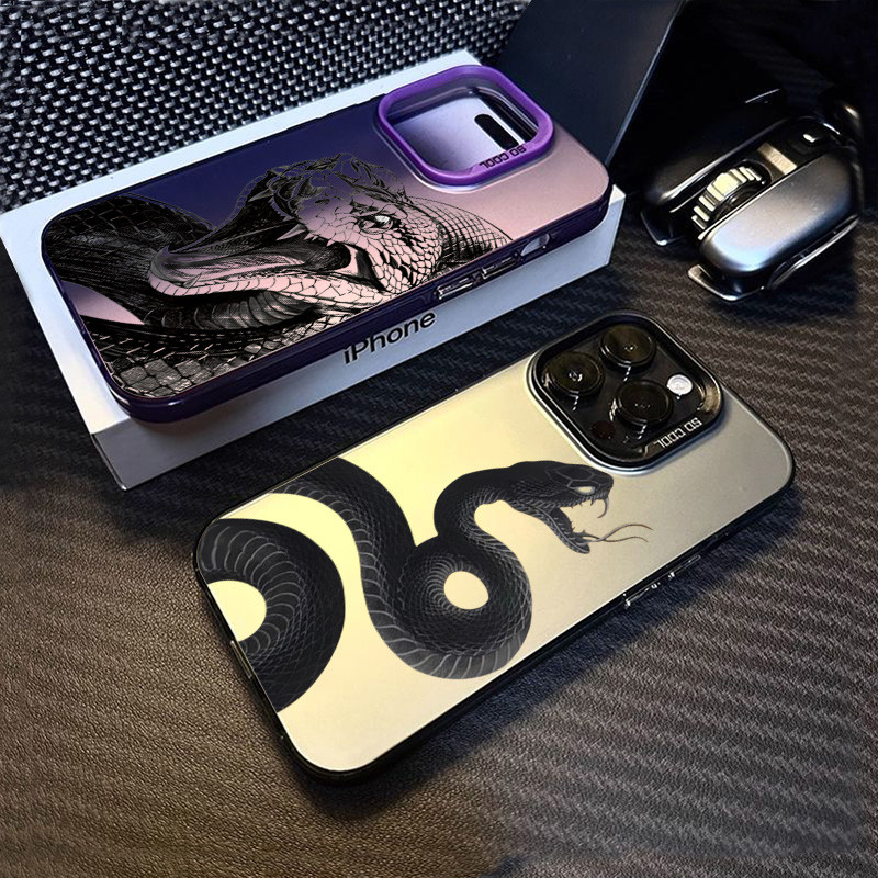 Dành Cho iPhone 11 16 14 15 12 13 Pro Max 8 7 Plus XR X XS Max SE2020 2022 Cool Black Snake IMD Metal Hard Shock Cover
