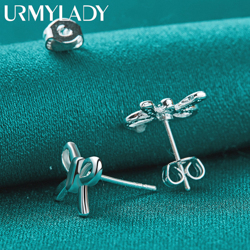 URMYLADY Phổ Biến Mỹ Bạc 925 Quyến Rũ Nơ Bông Tai Dành Cho Nữ Sáng Tạo Trang Sức