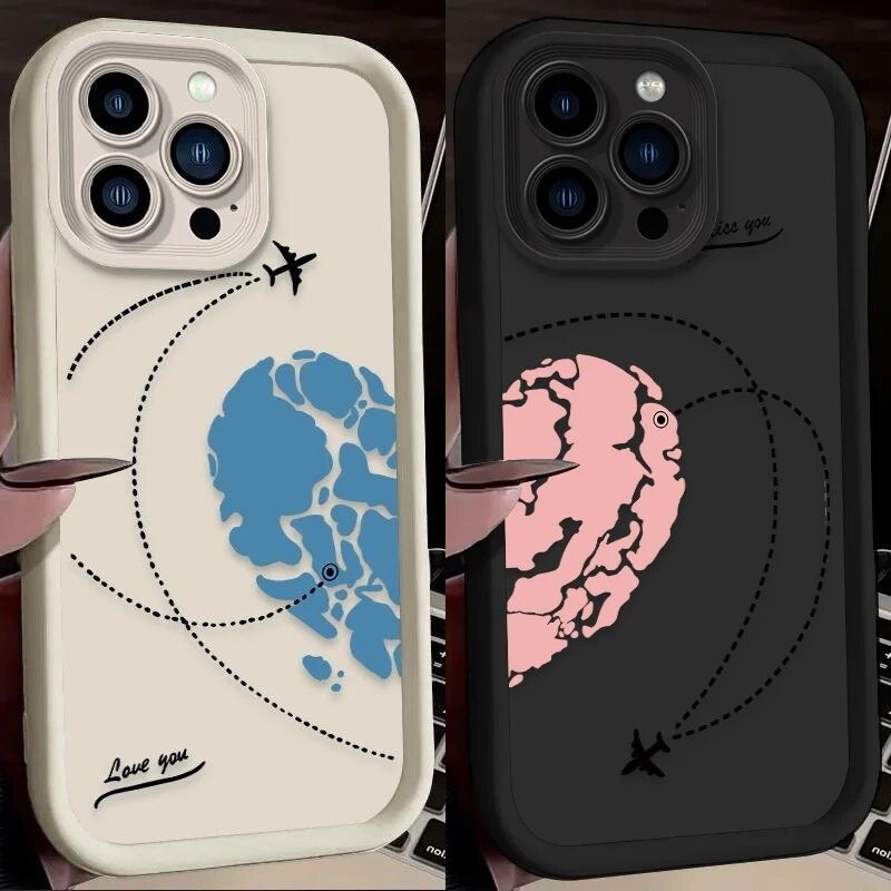 Ốp Điện Thoại Cặp Đôi Trái Tim Tình Yêu Máy Bay Cho OPPO Reno 12 Pro 11F 12F 10 5G 8 11 10 Pro Plus 8T 7 4 5 6 A7Z 8Z F9 F11 A3 Pro A3X Find X8 Cover Silicon Mềm Dễ Thương