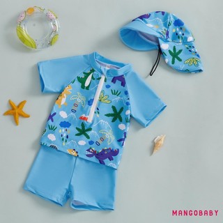 Mg-baby Bé Trai Bộ Đồ Bơi Mùa Hè In Hình Dễ Thương Dây Kéo Tay Ngắn Rash Guard Và Bơi Quần Và Mũ Đồ Bơi Đi Biển