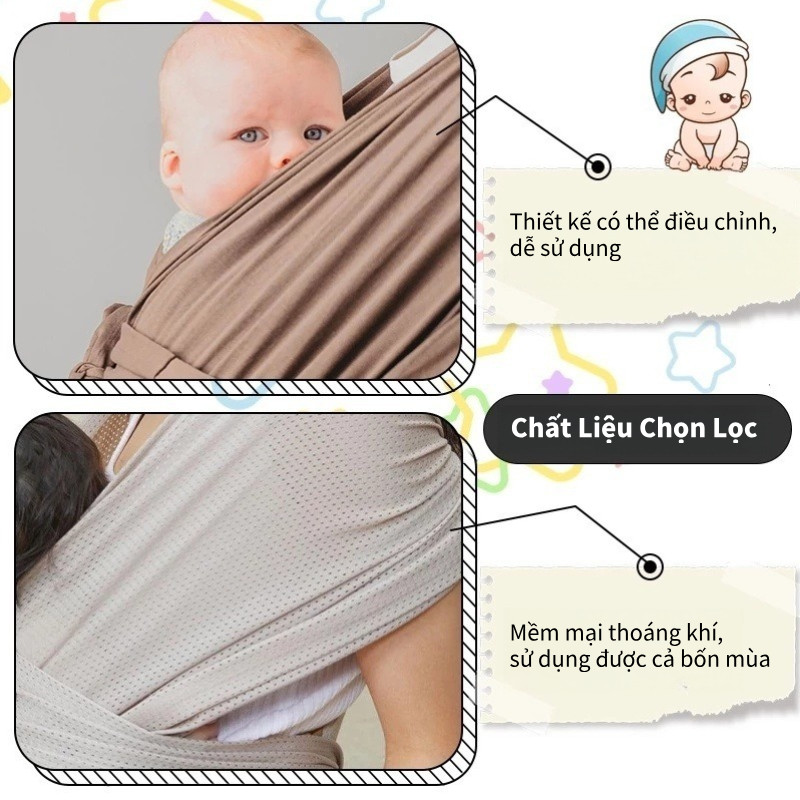 Địu Em Bé Sơ Sinh Chất Liệu Mịn Mát Có Thể Điều Chỉnh Thoáng Khí Mùa Hè Địu Vải Cho Bé Cho Bé Từ 0 Đến 24 Tháng Tuổi