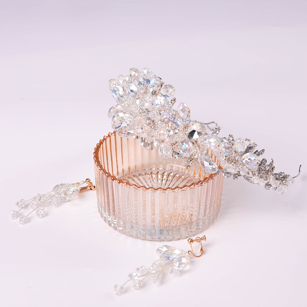 Vương miện thủy tinh pha lê tiara và khuyên tai cho nữ - Mũ đội đầu công chúa sáng bóng