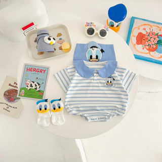 Áo liền body tay ngắn họa tiết vịt hải quân Donald cho bé trai sơ sinh 0-24 tháng
