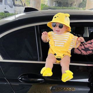 Bộ áo liền quần mùa hè cho bé sơ sinh Sọc Poonie Bear New Baby Boy and Girl Short-sleeved Onesie (0-24 tháng)