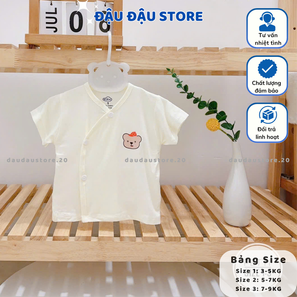 Combo 3/5 Áo Cộc Tay Petit Nền Kem In Ngực mềm mịn mát thấm hút mồ hôi cho bé sơ sinh 0-9 tháng AL20 Đậu Đậu Store