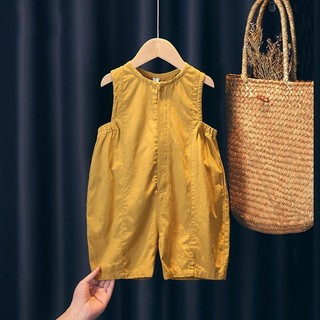 Mùa hè Phong Cách Mới Áo Liền Quần Cho Bé Phong Cách Mỏng Bé Trai Bé Gái Phiên Bản Hàn Quốc Quần Trẻ Em Màu Vàng
