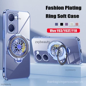 Vivo Y03 y03t Y18 y18s y27s 5G 4G 2024 Ốp mềm Giá đỡ nhẫn mạ thời trang cho vivoy03 Y27 y36 vivoy18 y28s Ốp lưng bảo vệ chống sốc