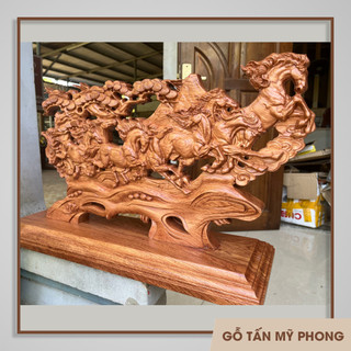 Tượng Bát Mã Truy Phong gỗ tự nhiên chạm khắc CNC tinh xảo