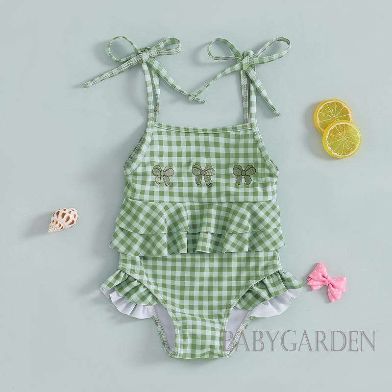 / / -3tháng-3 Tuổi Dây đeo Spaghetti cho bé gái Dây buộc nơ thêu kẻ sọc Đồ bơi một mảnh Bộ đồ tắm đi biển mùa hè