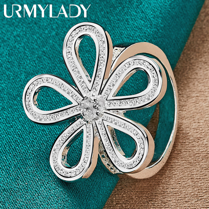 URMYLADY Hoa Bạc 925 Zircon 7-10 # Nhẫn Nữ Tiệc Cưới Trang Sức Thời Trang
