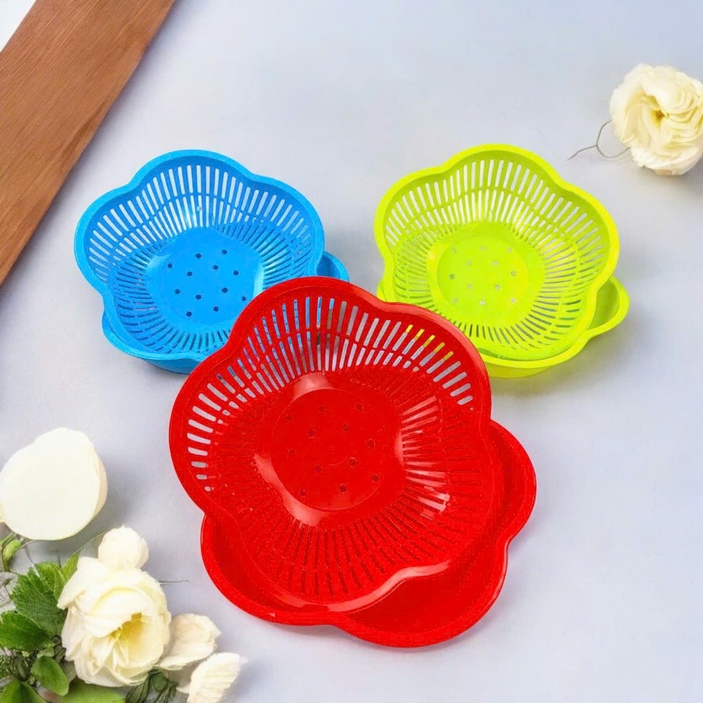 Bộ Thau Rổ Nhựa Cao Cấp Vinh Nam Plastic Hình Vuông Hình Hoa Mai An Toàn Tiện Lợi Nhiều Màu 346-347