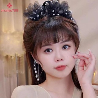 < zhuliye789 > Nữ Lưới Hoa Ngọc Trai Cua Vuốt Tóc Nữ Cô Gái Tính Khí Thời Trang Mũ Đen