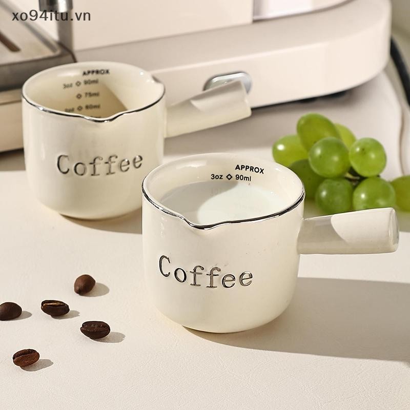 Xoitu 90ml Cốc đo tốt nghiệp bằng gốm đậm đặc có tay cầm Hộp đựng chất lỏng Cốc sữa VN