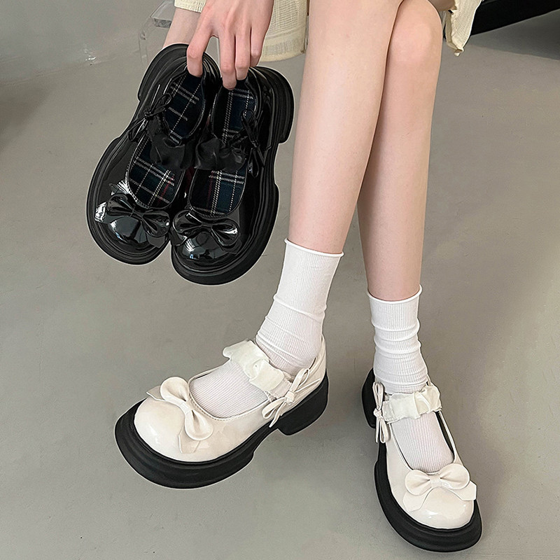 🔥Còn hàng🔥Lolita Giày Búp Bê Nữ 5p Mũi tròn Đế dày Thiết kế hình nơ(size35-40)