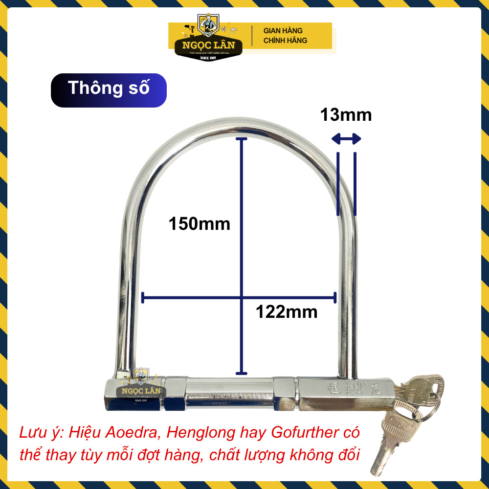 [Hàng đẹp] Khóa chữ U chống trộm, khóa xe máy xe đạp Go further 2 chìa muỗng (mã 906)
