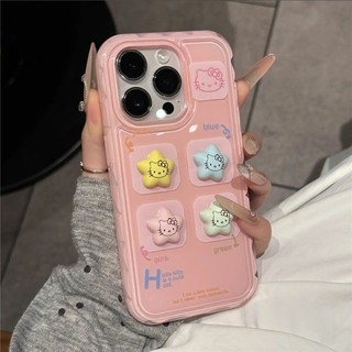 Phim Hoạt Hình Dễ Thương 3D Màu Kẹo Ngôi Sao Hello Kitty Mèo Ốp Lưng Điện Thoại iPhone 16 Pro Max 13 14 15 Promax 12 Chống Sốc Ngọt Nữ Tính Mềm Silicon Di Động