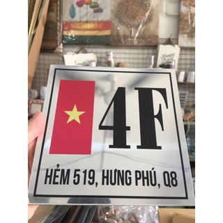 (Giao hỏa tốc) Bảng số nhà in hình lá cờ VN chất liệu alu gương vàng và alu gương trắng in uv, Thiết kế theo yêu cầu