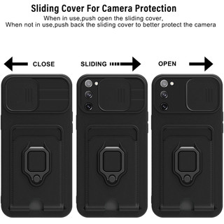 Dành Cho Samsung Galaxy S20 FE S21 FE S23 FE S24 FE 5G Ốp Lưng 4 Trong 1 Trượt Camera Bao Đựng Thẻ Đứng Vuông Freebie Dây Chống Sốc Chống Rơi Mỏng Mềm TPU