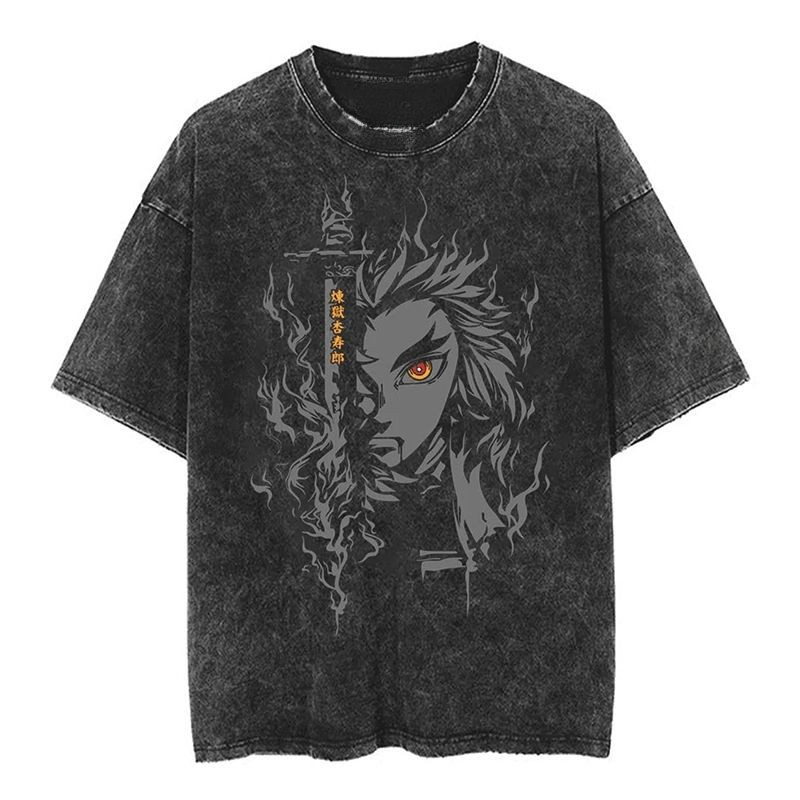 Mùa Hè Mới Anime Giặt Rời In Hình Cặp Đôi Retro Áo Thun Cotton Tay Ngắn