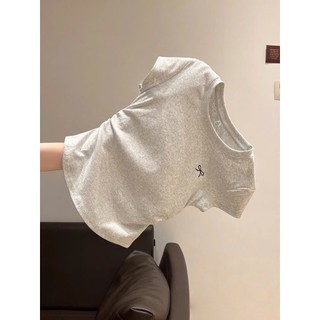 Áo nữ dáng croptop babytee tôn dáng Xám Thêu Nơ