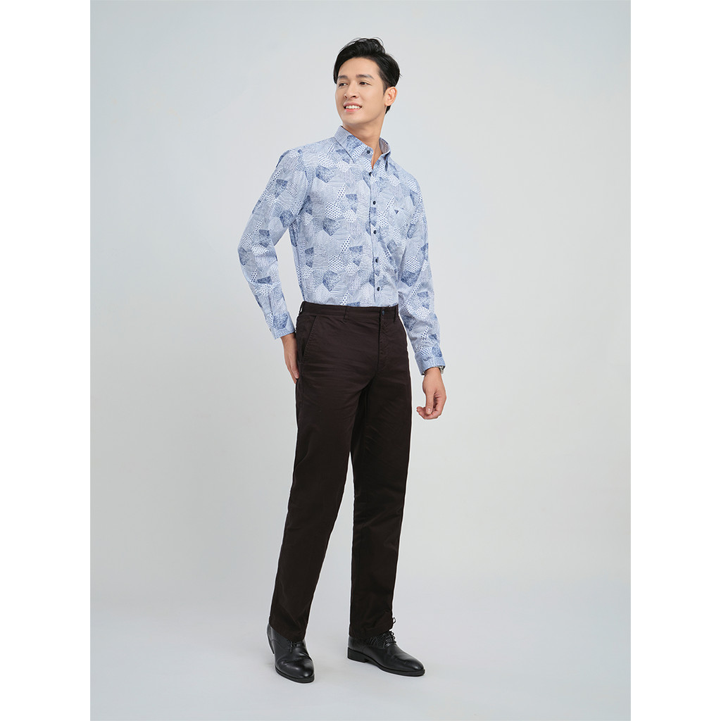 Sơmi dài tay vạt tròn VIETTIEN vải cotton phom regular VT00000276
