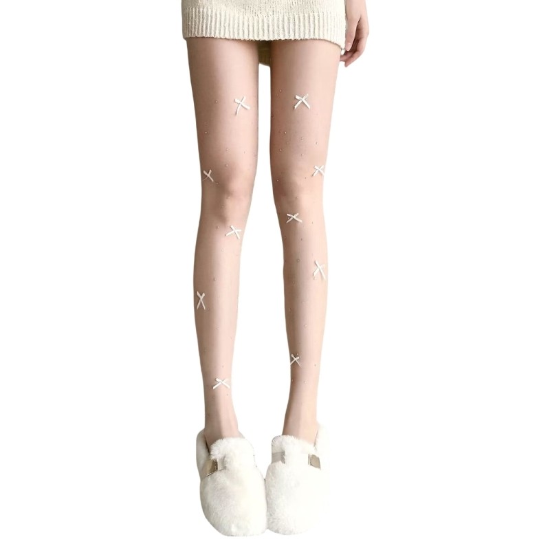 Quần Sheer Kiểm Soát Thời Trang Nữ với Kim Cương Giả và Vớ Nylon