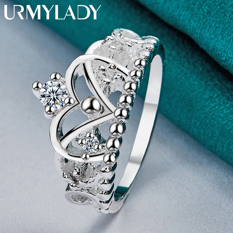 URMYLADY Bạc 925 Vương Miện Zircon 7-10 # Nhẫn Nữ Cưới Quyến Rũ Trang Sức Thời Trang