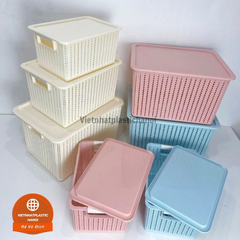 Rổ đan mây đựng đồ đa năng 3 size nhựa Việt Nhật (3415), Giỏ đựng quần áo, dụng cụ nhà bếp