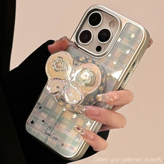 [Sheren] Vỏ điện thoại giá đỡ nơ xoay mạ vàng Thích hợp cho i17 16 15 14 13 12 11 pro max Vỏ bảo vệ chống sốc