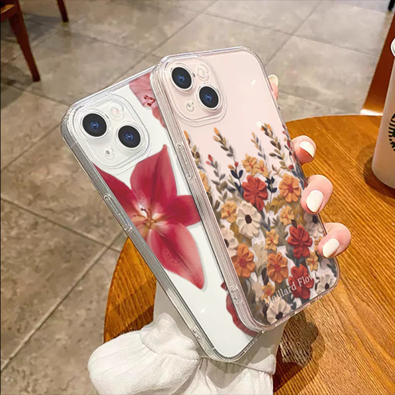 Ốp Điện Thoại Cho iPhone 12 13 14 Pro Max Plus Mini cover Vintage Y2K Hoa Hồng Hoa Trong Suốt Đơn Giản Chống Sốc Mềm Mại