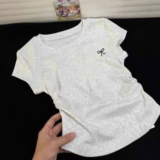 Áo kiểu nữ croptop babytee ôm body mặc bassic cực xinh Xám Thêu Nơ