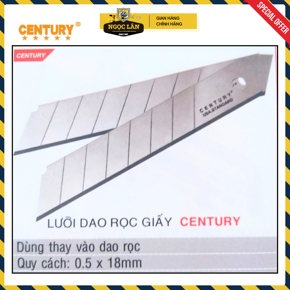 [Giá Hộp Chính Hãng] Hộp 200 Lưỡi Dao Rọc Giấy Century bản lớn 18mm (dày 0.5mm) thép SK5 cao cấp