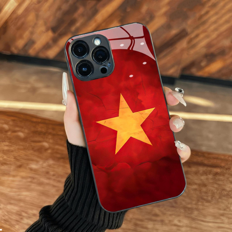 Ốp Lưng Kính Quốc Gia Ngôi Sao Đỏ Quốc Gia Cho iPhone 16 17,15 14 13 12 11 X XS XR 8 7 6 Pro Max Plus Mini 6s 6g 7g 8g 6p 7p 8p