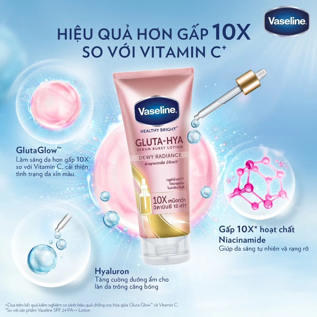 Sữa Dưỡng Thể Vaseline 10X Gluta-Hya Serum Burst Lotion Trắng Da Ban Đêm