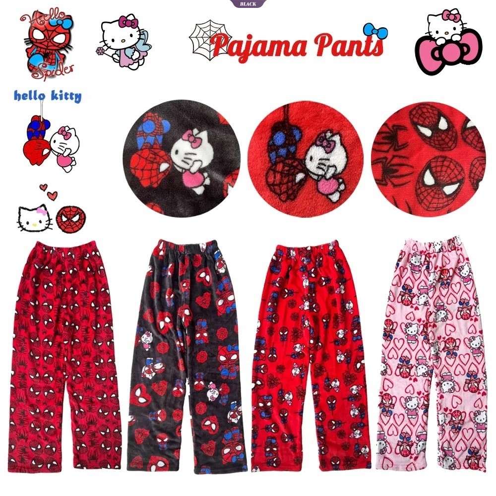 Hoạt Hình Người Nhện HelloKitty Flannel Pyjama Quần Thu Đông Quần Rời Dày Đệm Ấm Áp Quần Nhà [BL]