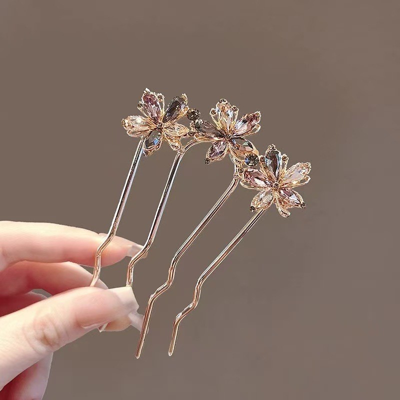 MAUROPOLI [Hàng có sẵn] Lược chải tóc cuộn pha lê đẹp phong cách Hàn Quốc Công nghiệp nặng cao cấp Đầu sau lá phong Kẹp tóc tinh tế