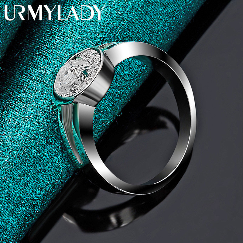 URMYLADY Bạc 925 Trăng Tròn Zircon 7-10 # Nhẫn Nữ Cưới Quyến Rũ Trang Sức Thời Trang
