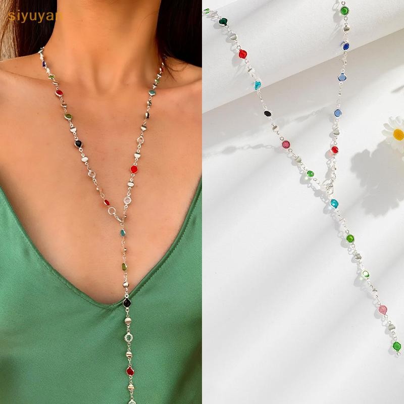 Siyuyan Phong Cách Mỹ Thời Trang Nhiều Màu Sắc Pha Lê Vòng Cổ Dài Nữ Gợi Cảm Y Dây Xích Phụ Kiện VN