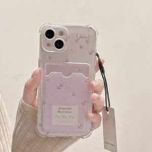 Mảnh Tím Dễ Thương Nơ Hoa Ví Túi Đựng Thẻ Điện Thoại Di Động Cho Iphone 16 Pro Max 11 12 13 14 15 Pro Max 7 8 16 Plus XR X XS Cover Mềm TPU Chống Sốc Silicon Bảo Vệ Toàn Diện