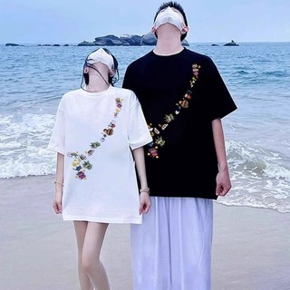 HIIXIIVI 2025 Thương Hiệu Mới 100% Cotton Unisex Áo Thun Nữ Tay Ngắn Nam Nữ Baggy Cổ Tròn In Hình Độc Đáo Cặp Đôi Tee